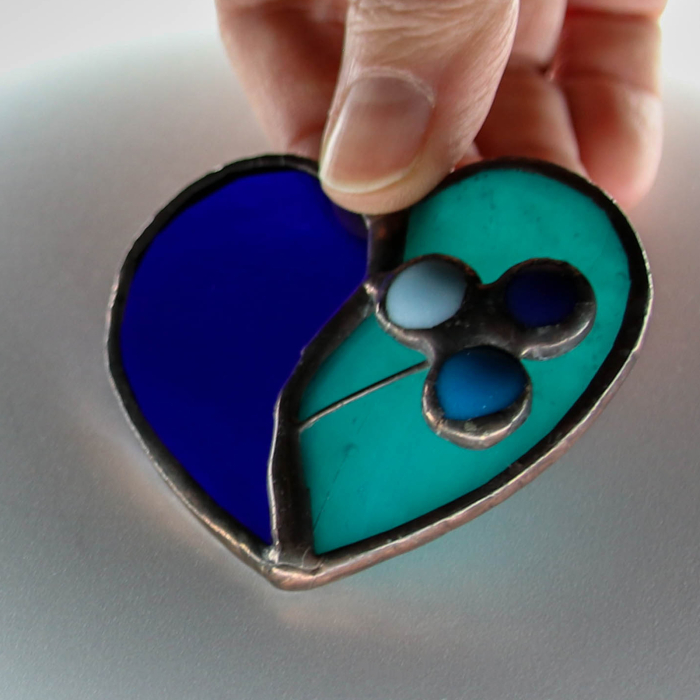 Brosa Inima Albastru si Turcoaz cu Floare [3]