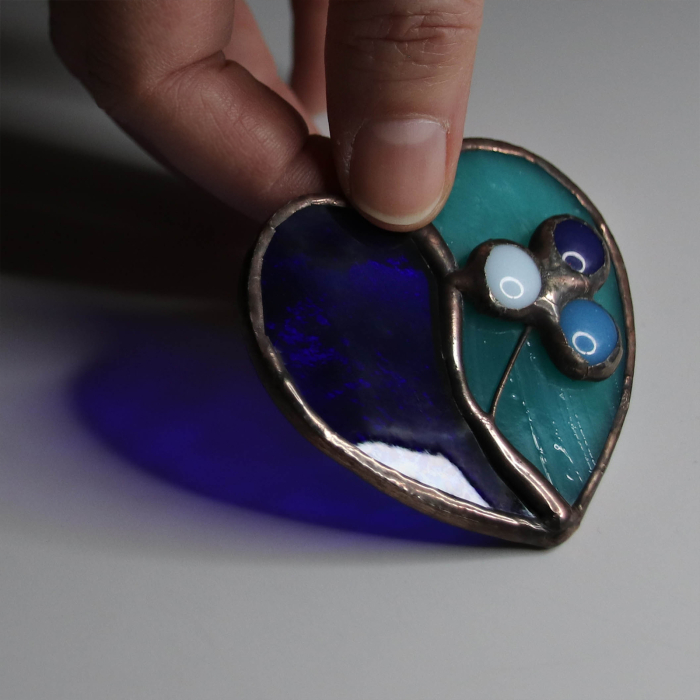 Brosa Inima Albastru si Turcoaz cu Floare [4]