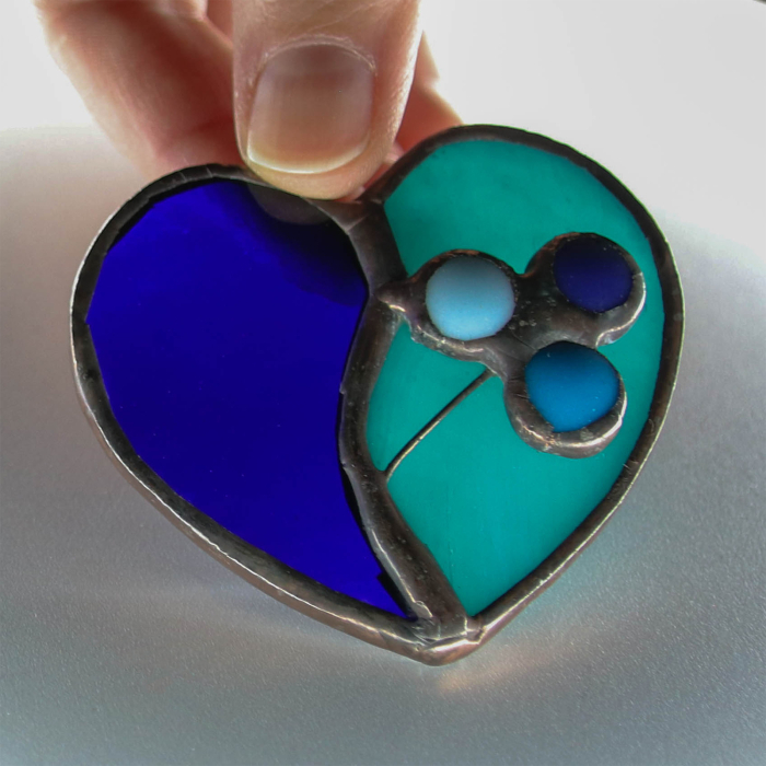 Brosa Inima Albastru si Turcoaz cu Floare [2]