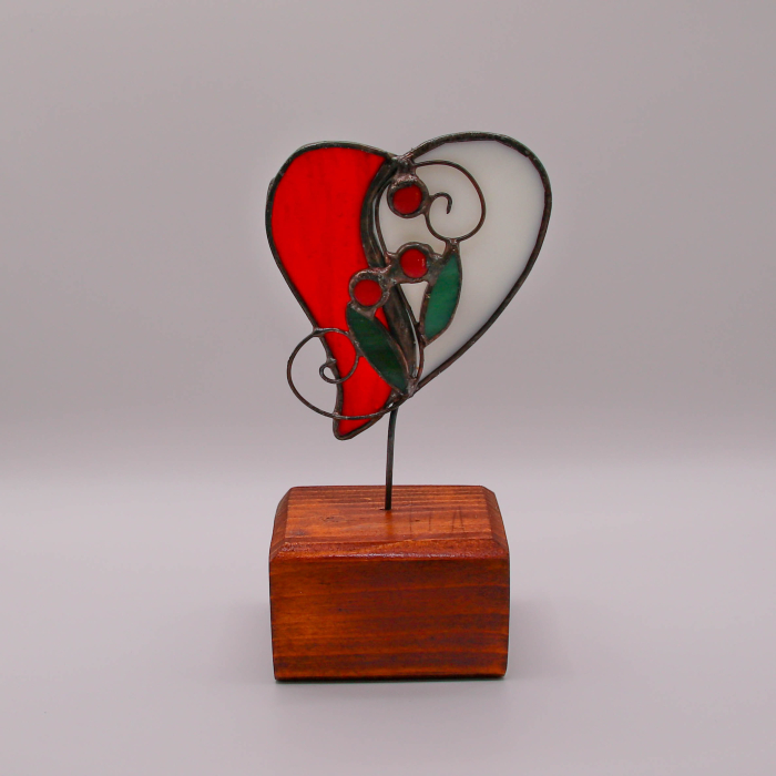 Decor Inima cu Flori din Vitraliu – cadou handmade cu suport din lemn [4]