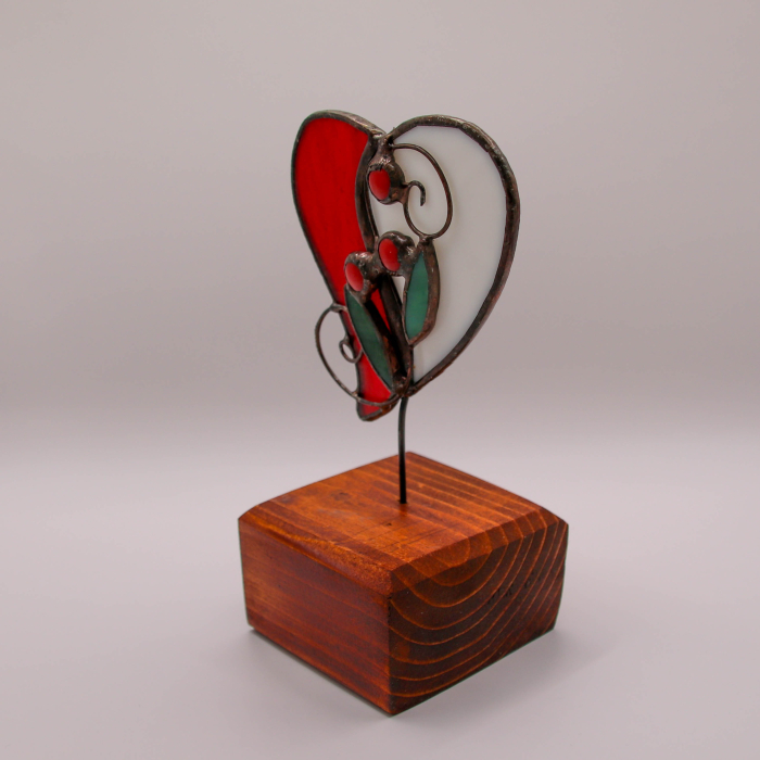 Decor Inima cu Flori din Vitraliu – cadou handmade cu suport din lemn [3]