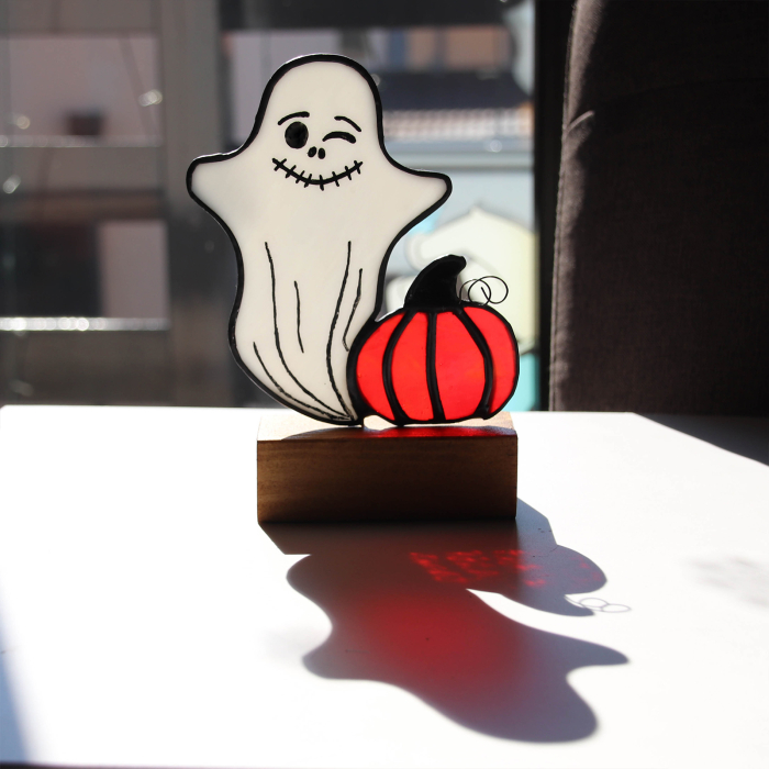 Fantoma Zâmbitoare – Decor Halloween din Vitraliu cu Dovleac [4]