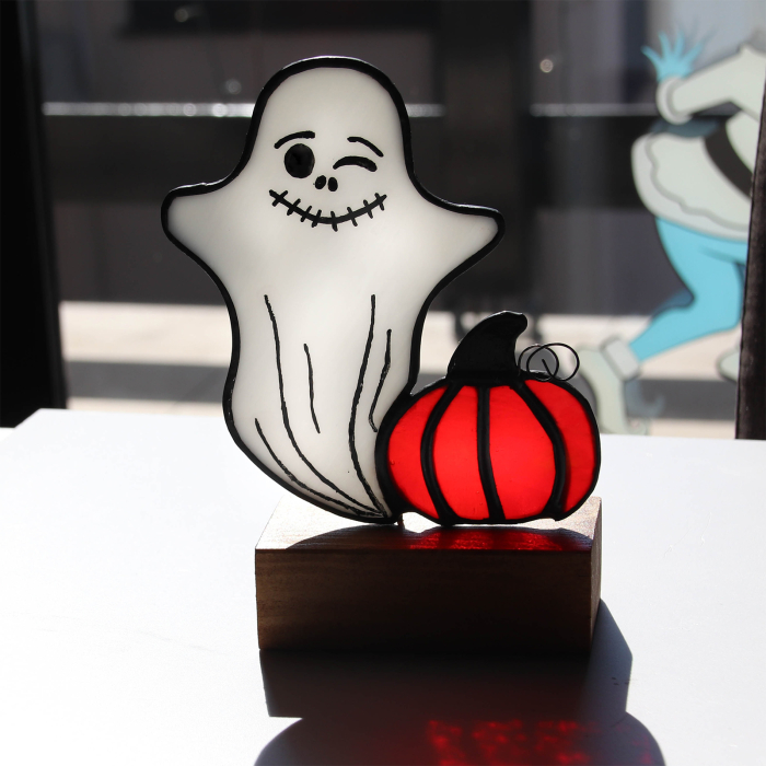 Fantoma Zâmbitoare – Decor Halloween din Vitraliu cu Dovleac [5]