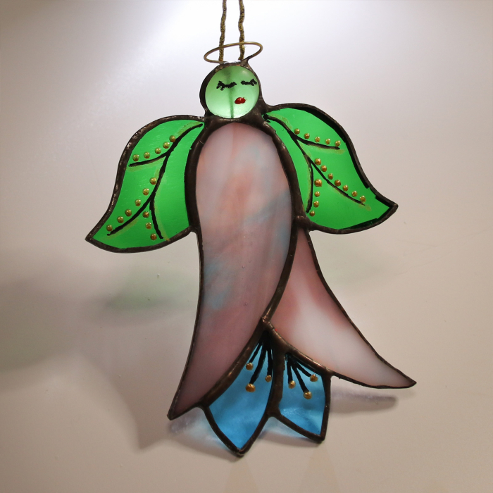 Inger floare din vitraliu – alb, albastru, verde [2]