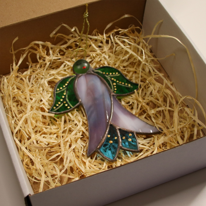 Inger floare din vitraliu – alb, albastru, verde [3]