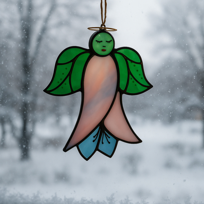 Inger floare din vitraliu – alb, albastru, verde [4]