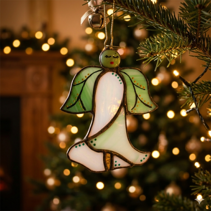 Inger floare din vitraliu - alb si verde [6]