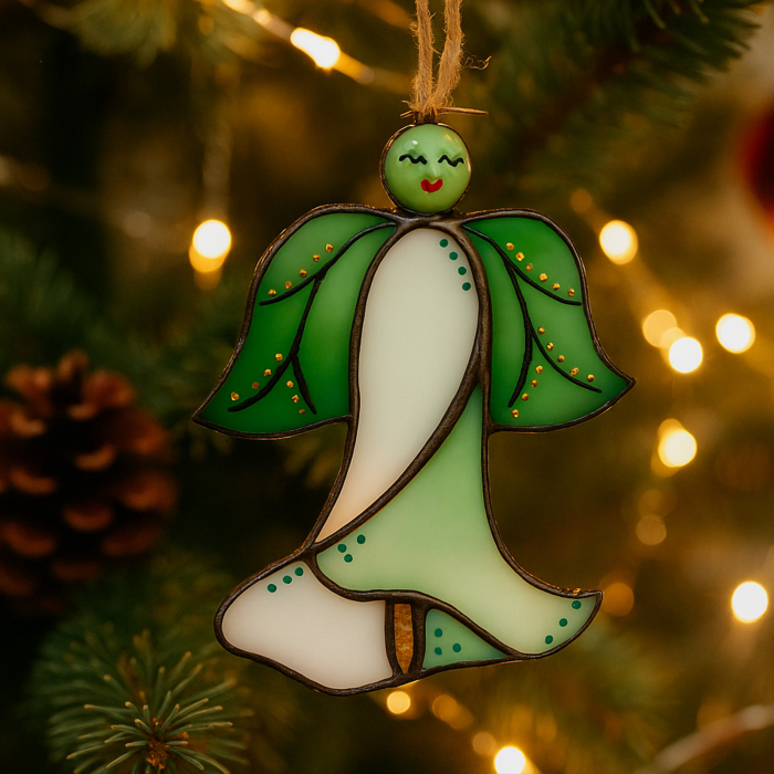 Inger floare din vitraliu - alb si verde [5]