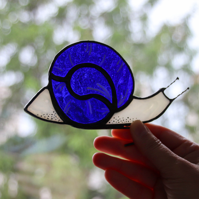 Melc Decorativ pentru Albastru Ghiveci – Decor handmade din vitraliu [3]