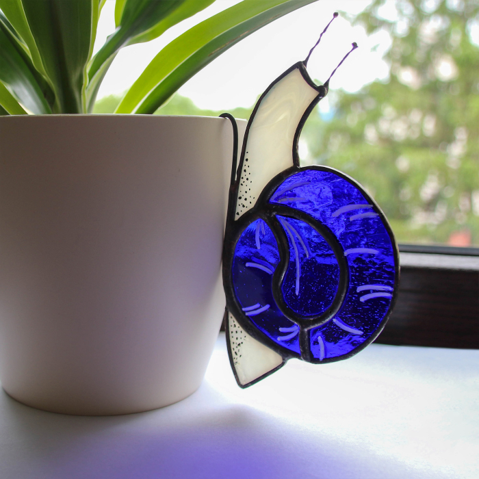 Melc Decorativ pentru Albastru Ghiveci – Decor handmade din vitraliu [2]