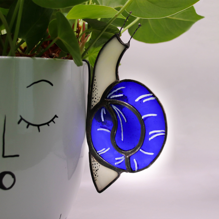 Melc Decorativ pentru Albastru Ghiveci – Decor handmade din vitraliu [5]