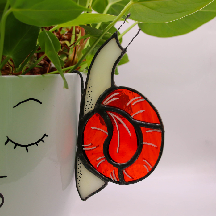 Melc Decorativ Rosu pentru Ghiveci – decor handmade din vitraliu [3]