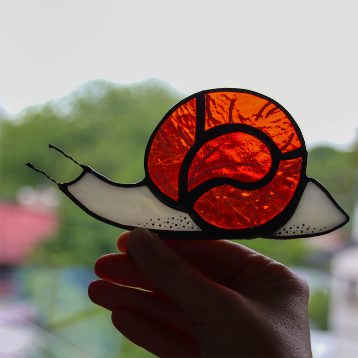 Melc Decorativ Rosu pentru Ghiveci – decor handmade din vitraliu [5]