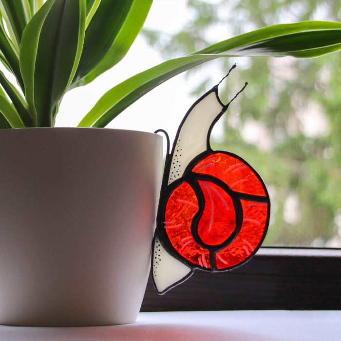 Melc Decorativ Rosu pentru Ghiveci – decor handmade din vitraliu [4]