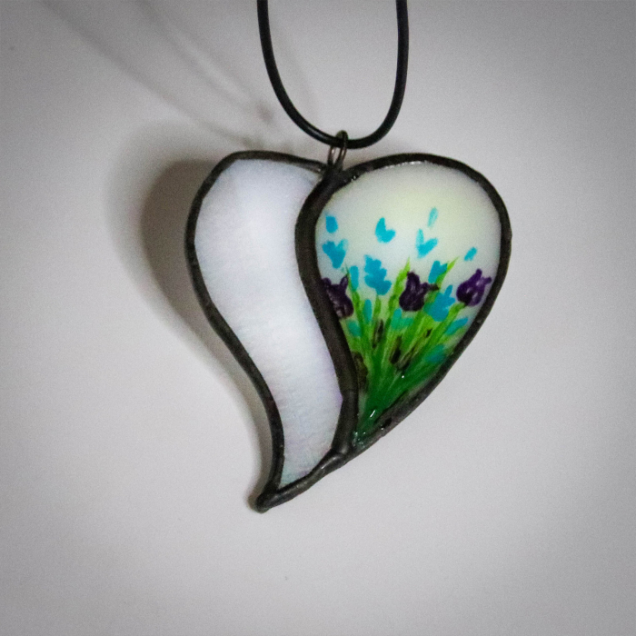 Pandantiv Inima Alba cu Flori [3]