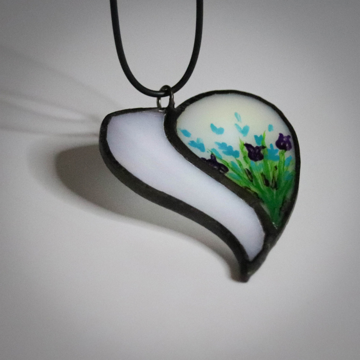 Pandantiv Inima Alba cu Flori [2]