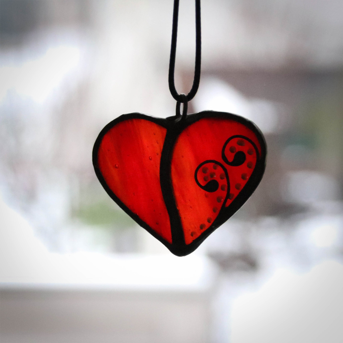 Pandantiv Inima Rosie cu Decor [5]