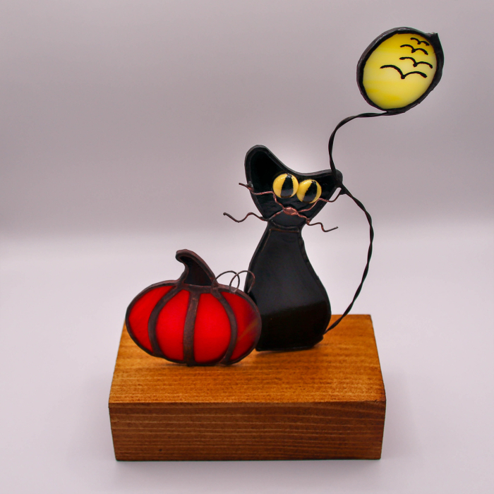 Pisica si Luna – Decor Halloween din Vitraliu [2]