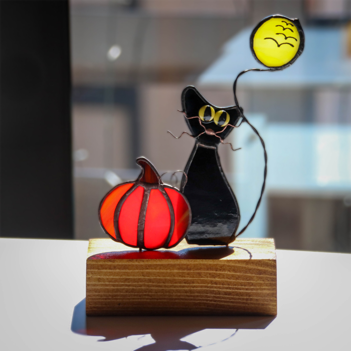 Pisica si Luna – Decor Halloween din Vitraliu [4]