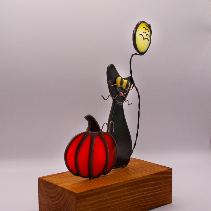 Pisica si Luna – Decor Halloween din Vitraliu [3]