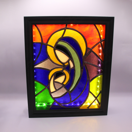 Decoratiuni - Icoană din Vitraliu Iluminată – Fecioara Maria și Pruncul