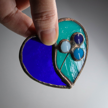 Shop - Brosa Inima Albastru si Turcoaz cu Floare