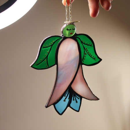 Shop - Inger floare din vitraliu – alb, albastru, verde