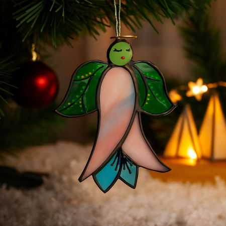 Inger floare din vitraliu – alb, albastru, verde [4]