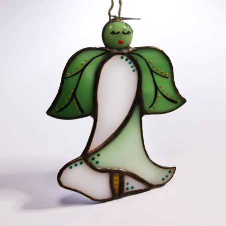 Decoratiuni - Inger floare din vitraliu - alb si verde