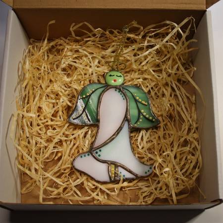 Inger floare din vitraliu - alb si verde [3]