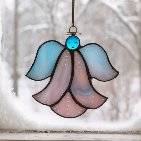 Decoratiuni - Inger floare din vitraliu - alb sidefat