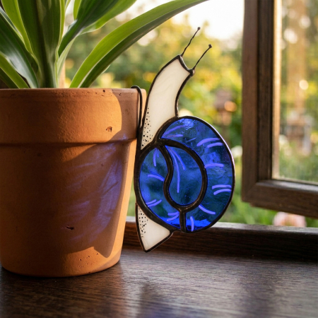 Melc Decorativ pentru Albastru Ghiveci – Decor handmade din vitraliu