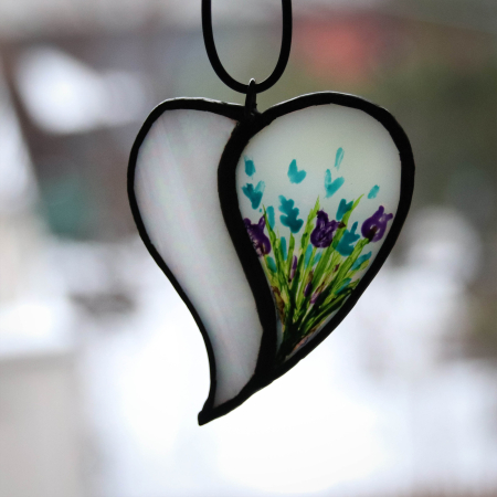 Bijuterii - Pandantiv Inima Alba cu Flori