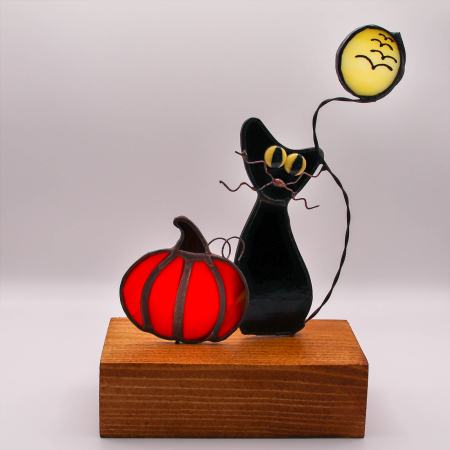 Shop - Pisica care a Prins Luna – Decor Halloween din Vitraliu