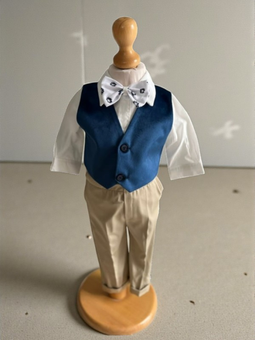 Costum botez catifea, camasa, sepcuta,  papion, culoare bleaumarin  0-3 luni,  Gabrielle Bebe, GBR74/100 [3]