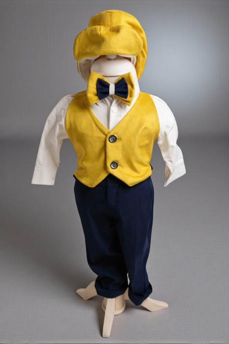 Costum botez catifea, camasa, sepcuta,  papion, culoare galben  0-3 luni,  Gabrielle Bebe, GBR77/100 [2]