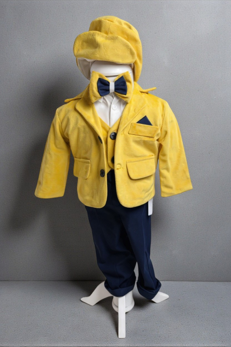 Costum botez catifea, camasa, sepcuta,  papion, culoare galben  0-3 luni,  Gabrielle Bebe, GBR77/100 [3]