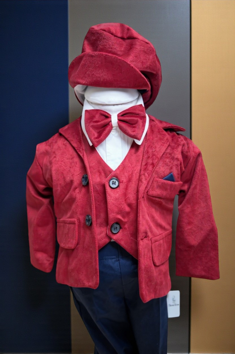 Costum botez catifea, camasa, sepcuta,  papion, culoare rosu  0-3 luni,  Gabrielle Bebe, GBR68/100 [3]