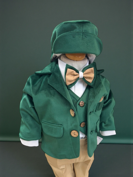 Costum botez catifea, camasa, sepcuta,  papion, culoare verde  0-3 luni,  Gabrielle Bebe, GBR71/100 [2]