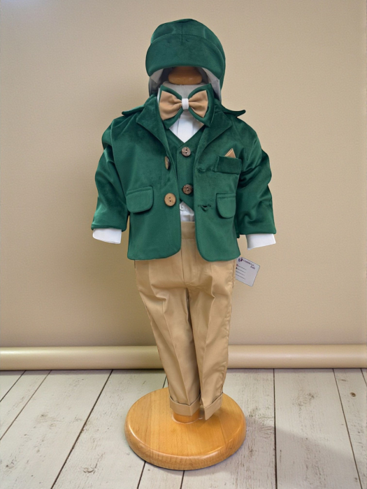 Costum botez catifea, camasa, sepcuta,  papion, culoare verde  0-3 luni,  Gabrielle Bebe, GBR71/100 [3]