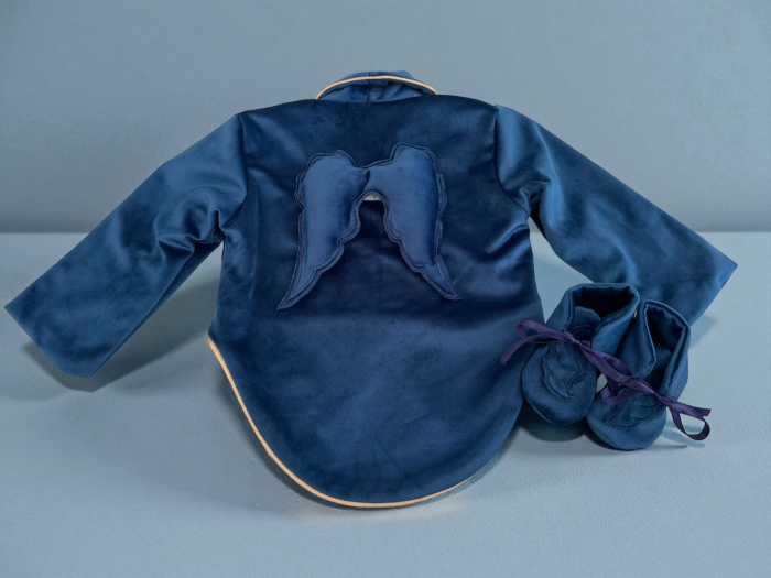 Costum botez inger, cu aripi inger detasabile, body, botosei, boneta, culoare bleaumarin 0-3 luni, Gabrielle Bebe, GBR34/100 [3]