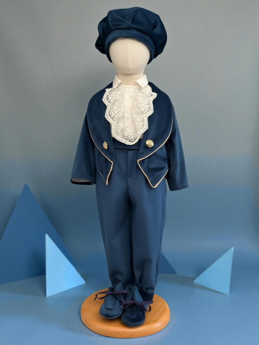 Costum botez inger, cu aripi inger detasabile, body, botosei, boneta, culoare bleaumarin 0-3 luni, Gabrielle Bebe, GBR34/100 [2]