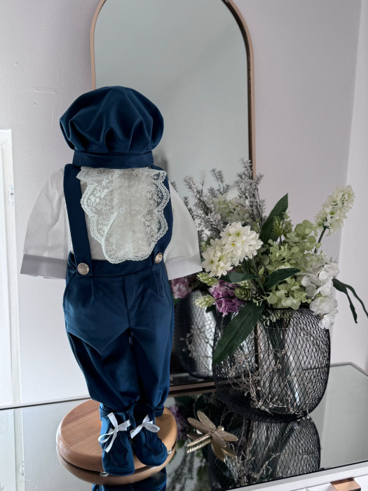 Costum botez inger, cu aripi inger detasabile, body, botosei, boneta, culoare bleaumarin 0-3 luni, Gabrielle Bebe, GBR34/100 [1]