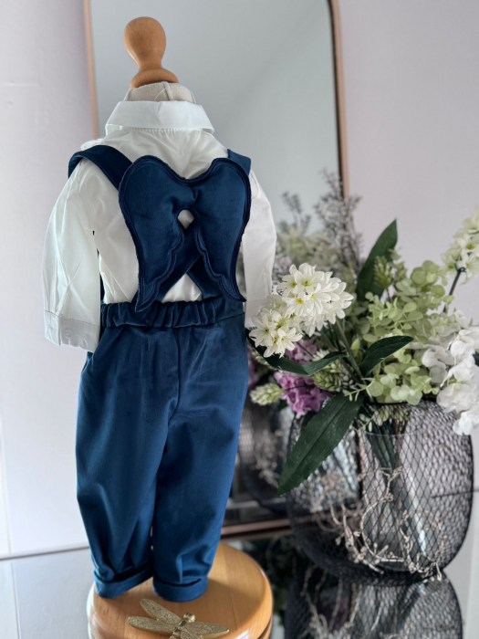 Costum botez inger, cu aripi inger detasabile, body, botosei, boneta, culoare bleaumarin 0-3 luni, Gabrielle Bebe, GBR34/100 [2]