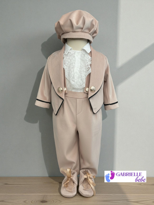 Costum botez inger, cu aripi inger detasabile, body, botosei, boneta, culoare crem 0-3 luni, Gabrielle Bebe, GBR28/100 [3]