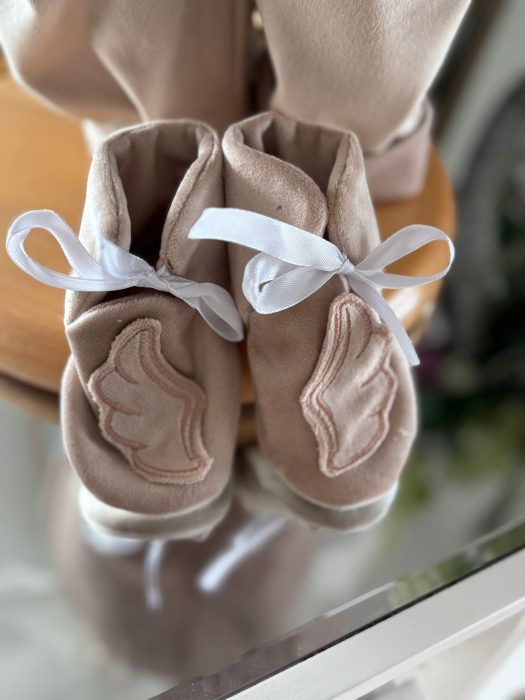 Costum botez inger, cu aripi inger detasabile, body, botosei, boneta, culoare crem 0-3 luni, Gabrielle Bebe, GBR28/100 [2]