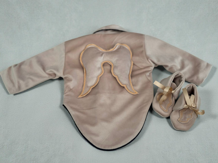 Costum botez inger, cu aripi inger detasabile, body, botosei, boneta, culoare crem 0-3 luni, Gabrielle Bebe, GBR28/100 [2]