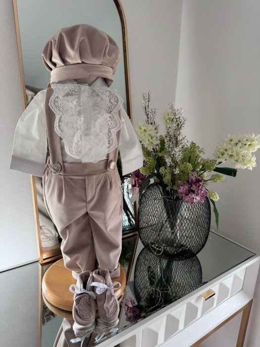 Costum botez inger, cu aripi inger detasabile, body, botosei, boneta, culoare crem 0-3 luni, Gabrielle Bebe, GBR28/100 [1]