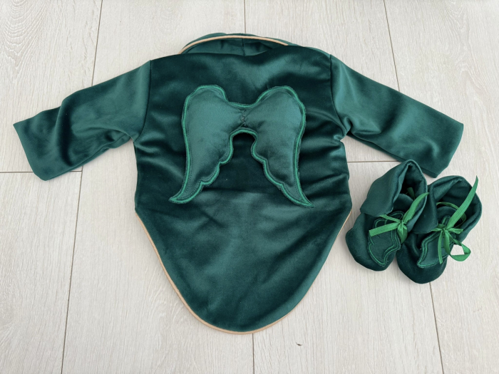 Costum botez inger, cu aripi inger detasabile, body, botosei, boneta, culoare verde 0-3 luni, Gabrielle Bebe, GBR31/100 [4]
