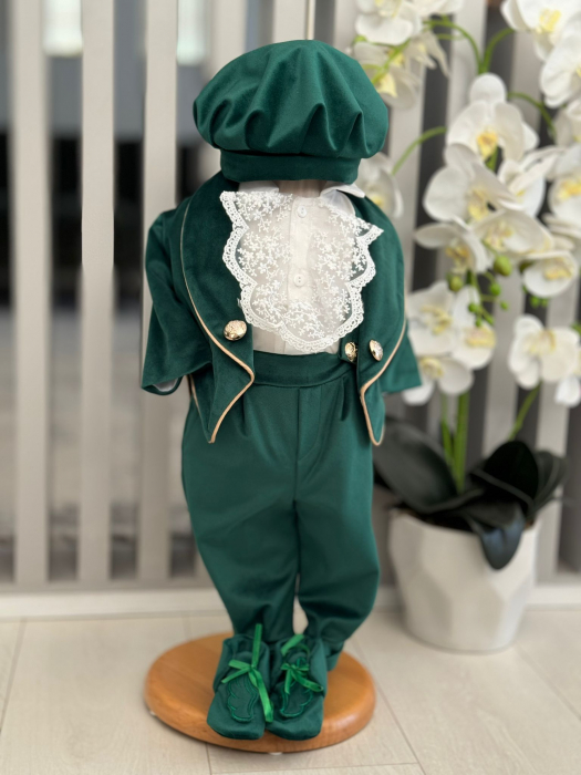 Costum botez inger, cu aripi inger detasabile, body, botosei, boneta, culoare verde 0-3 luni, Gabrielle Bebe, GBR31/100 [1]